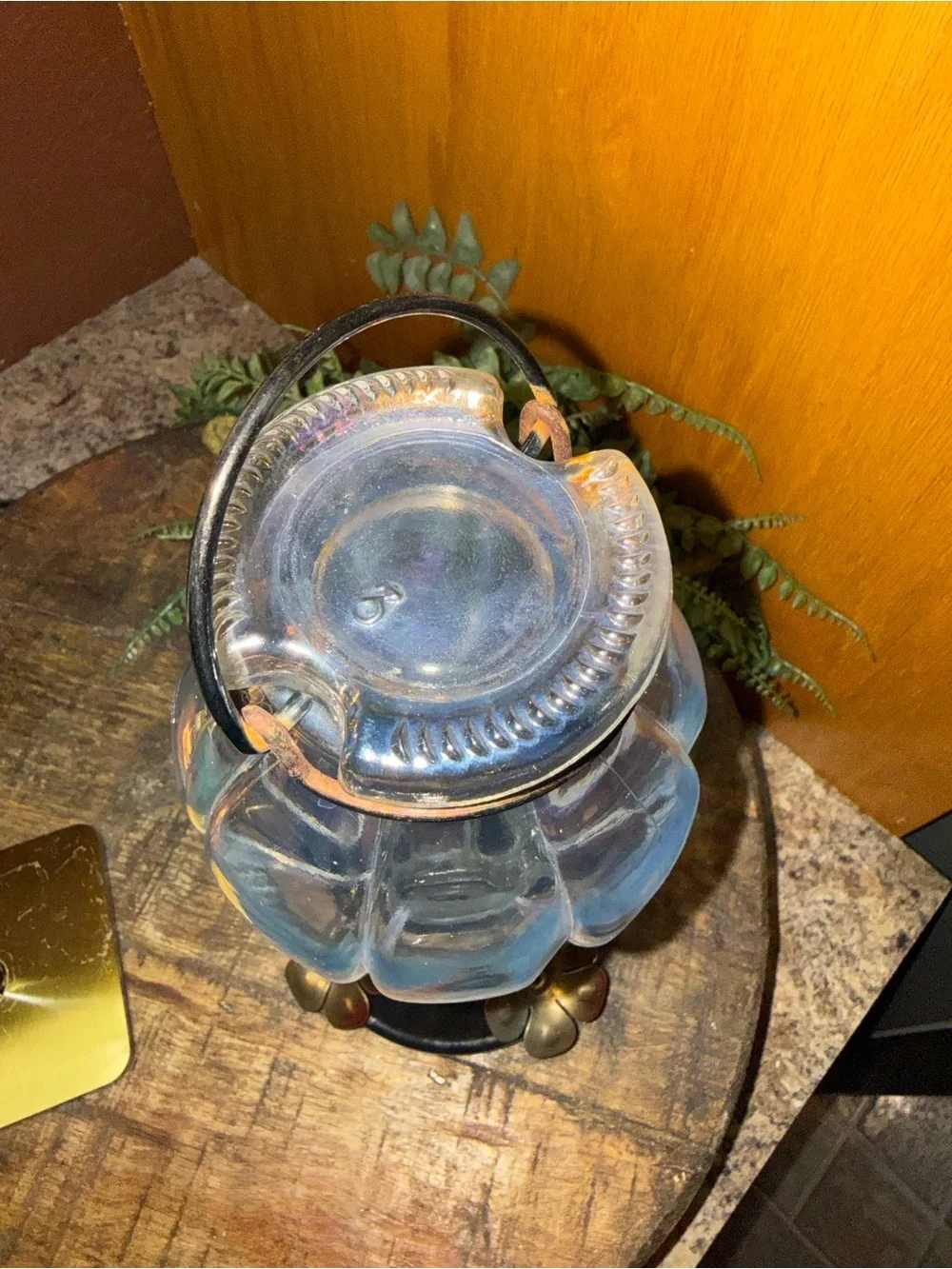 Iridescent Glass Hummingbird Feeder with Black Base